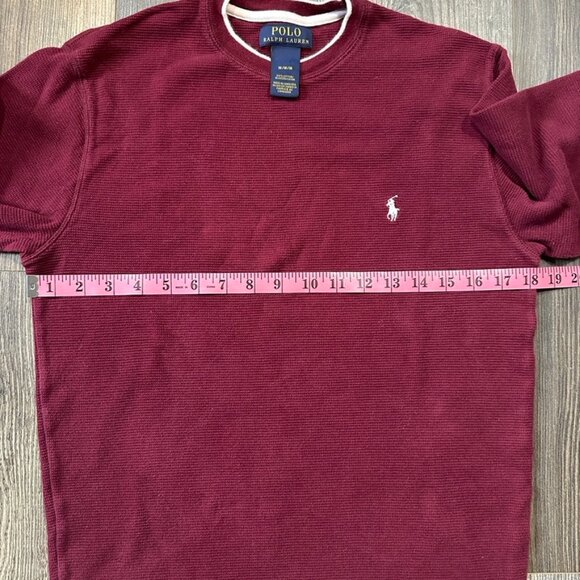 Polo Ralph Lauren Men Waffle Knit Thermal Shirt Medium Maroon Long Sleeve Cotton - Picture 6 of 7